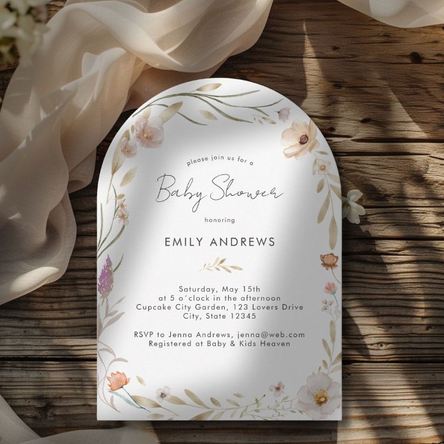 Boho Flower Baby Shower Invitation  (Modern Minimal Boho Flower Baby Invitation)