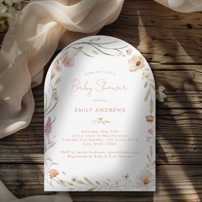 Boho Flower Baby Shower Invitation  (Modern Minimal Boho Flower Baby Shower Invitation)