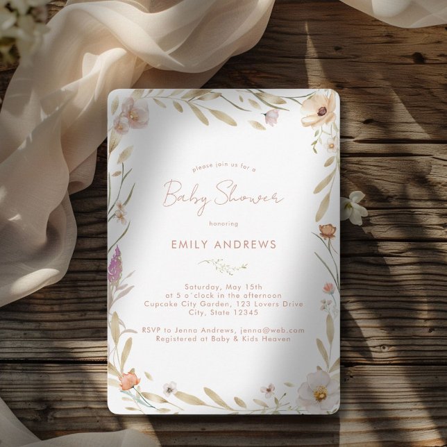 Boho Flower Baby Shower Invitation (Boho Flower Baby Shower White-Pastel Invitation for Baby Girl & Baby Boy - Gender Neutral.)