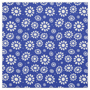 Boho Flower Blue and White Pattern Fabric