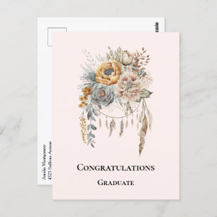 Boho Flower Bouquet and Dreamcatcher Graduation Postcard