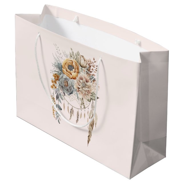 Boho Flower Bouquet and Dreamcatcher Large Gift Bag (Back Angled)