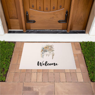 Boho Flower Bouquet and Dreamcatcher Welcome Doormat