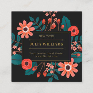 Boho flower bouquet elegant chic gold frame floral square business card