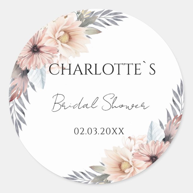 Boho Flower Bridal Shower    Classic Round Sticker (Front)