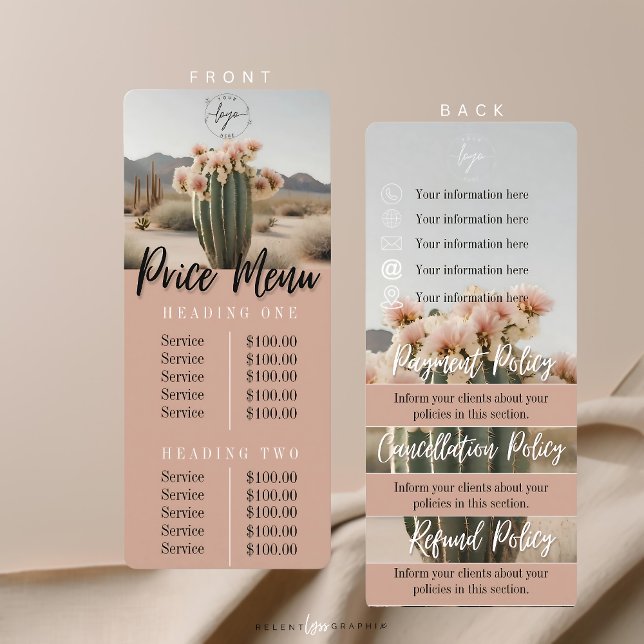  Boho | Flower Cactus |  Price Menu | Policy Sheet (Creator Uploaded)
