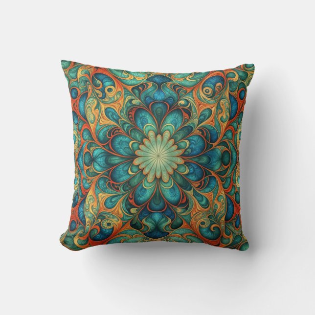 Boho Flower Colourful Swirls Cushion (Front)
