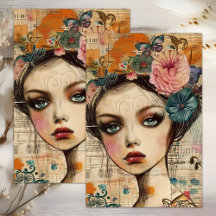 BOHO FLOWER GIRL DECOUPAGE TISSUE PAPER