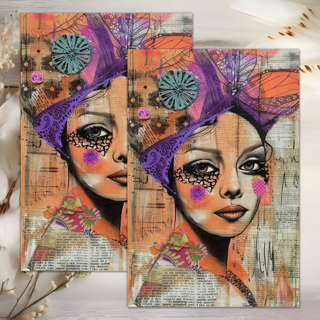 BOHO FLOWER GIRL DECOUPAGE TISSUE PAPER (BOHO FLOWER GIRL DECOUPAGE TISSUE PAPER)