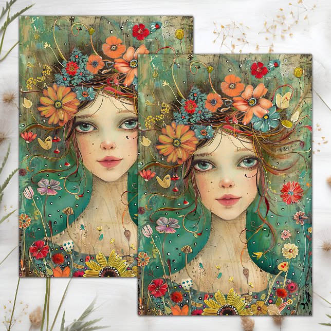 BOHO FLOWER GIRL DECOUPAGE TISSUE PAPER (BOHO FLOWER GIRL DECOUPAGE TISSUE PAPER)