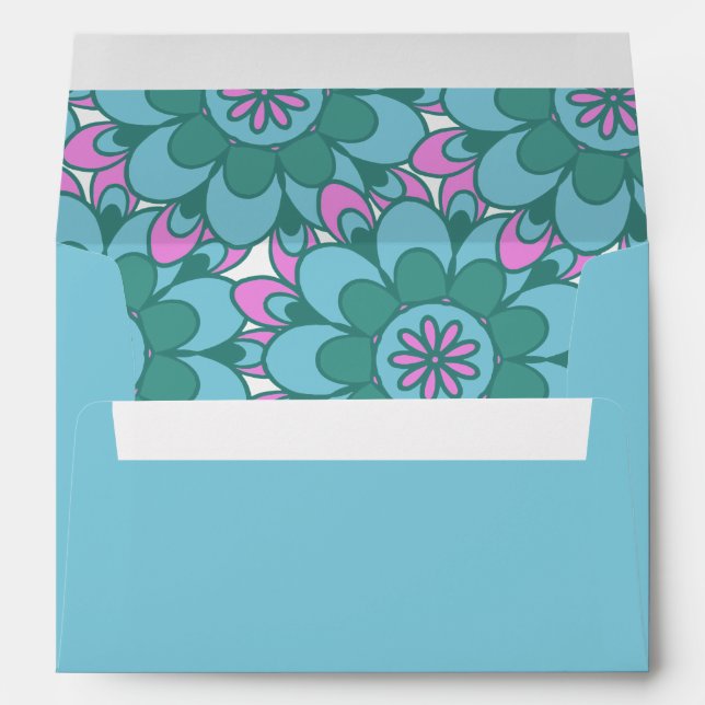 Boho Flower Groovy Blue Shower Return Address Envelope (Back (Bottom))