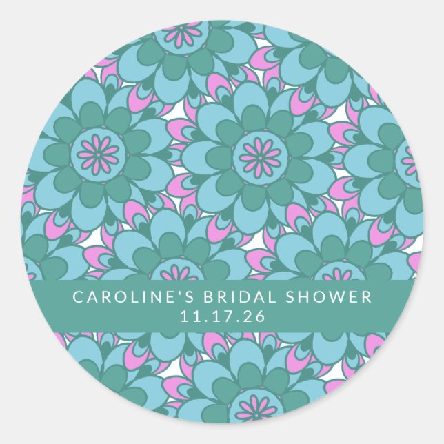 Boho Flower Groovy Green Bridal Shower Custom Classic Round Sticker (Front)