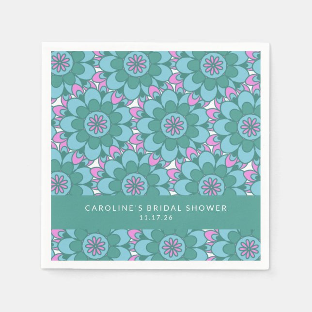 Boho Flower Groovy Green Bridal Shower Custom  Napkin (Front)