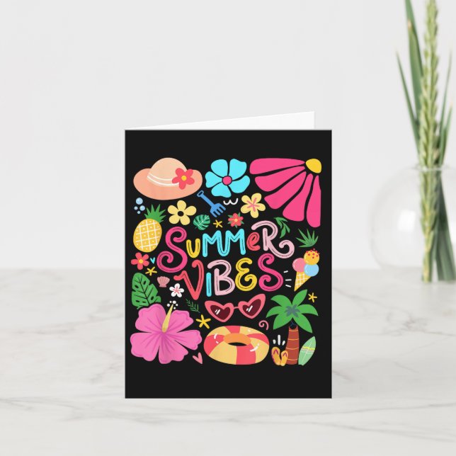 Boho Flower Hello Summer Vibes Funny Beach Life Me Card (Front)
