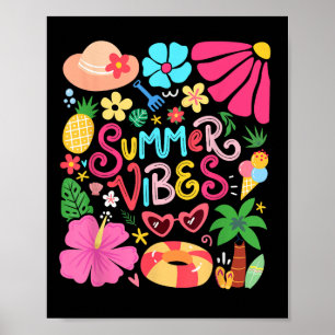 Boho Flower Hello Summer Vibes Funny Beach Life Me Poster