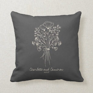 Boho Flower Line Art Drawing Personalised Names  Cushion