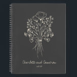 Boho Flower Line Art Drawing Personalised Wedding Notebook<br><div class="desc">Boho Flower Line Art Drawing Personalised Wedding Notebook</div>