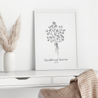 Boho Flower Line Art Drawing Personalised Wedding