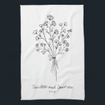 Boho Flower Line Art Drawing Personalised Wedding  Tea Towel<br><div class="desc">Boho Flower Line Art Drawing Personalised Wedding Kitchen Towel</div>