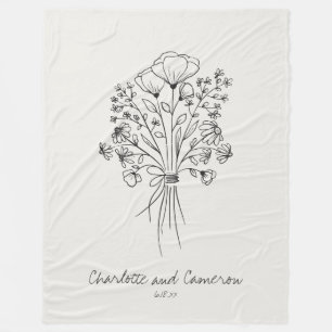 Boho Flower Line Drawing Personalised Cloud White Fleece Blanket
