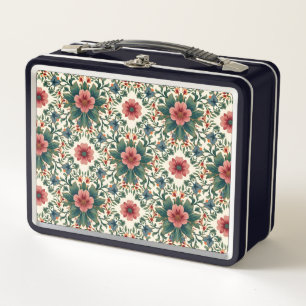 Boho Flower Magic - in Shades of Green and Pink Metal Lunch Box