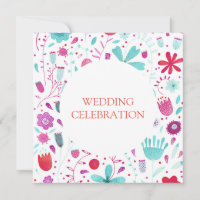 Boho Flower Meadow Watercolor Teal Wedding