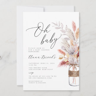 Boho flower minimalist Oh Baby baby shower Invitation
