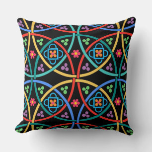 Boho Flower Power on Black Cushion