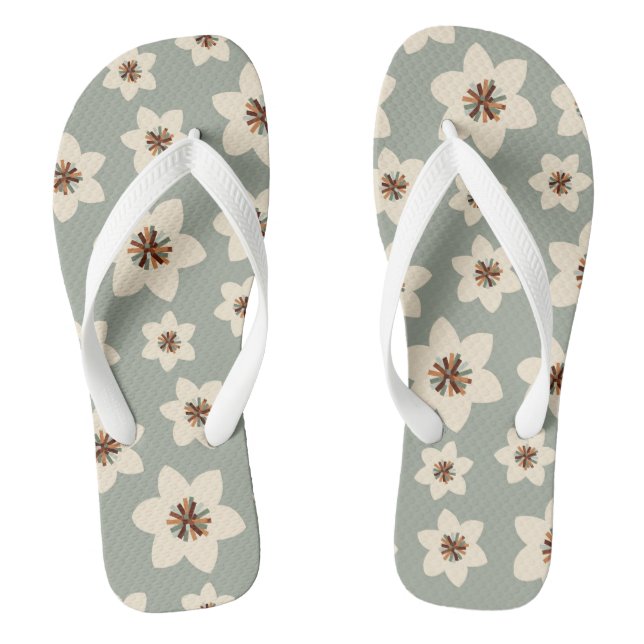Boho flower - sage green background jandals (Footbed)