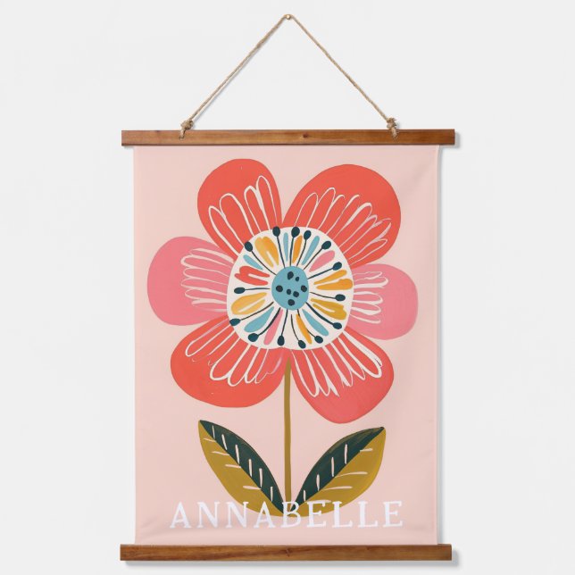 Boho Flower Scandinavian Illustration First Name Hanging Tapestry (Front)
