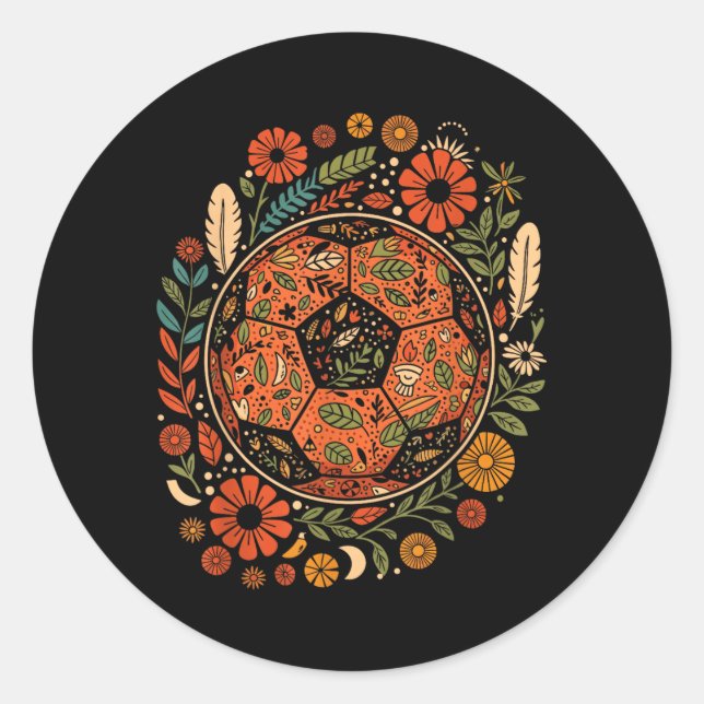 Boho Flower Soccer Ball Classic Round Sticker (Front)