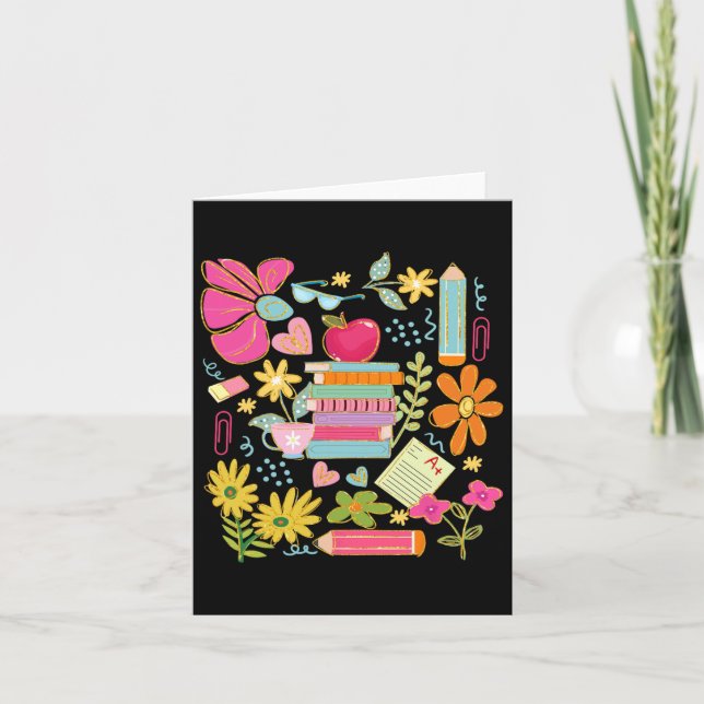 Boho Flower Teacher Book Apple Pencil Funny Back T Card (Front)