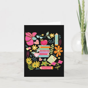 Boho Flower Teacher Book Apple Pencil Funny Back T Card