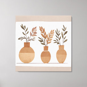Boho flower vase Leaf Botanical art style Modern Canvas Print