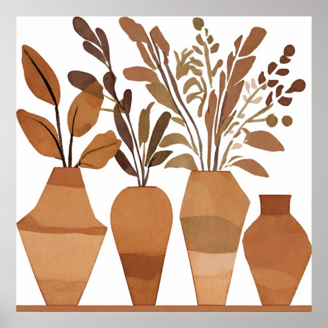 Boho flower vase Leaf Botanical art style Modern Poster (Front)
