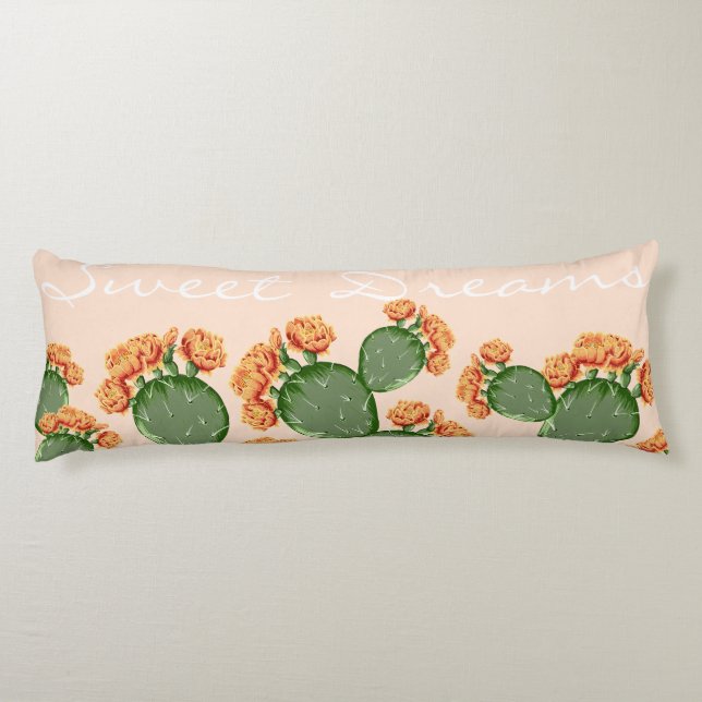 Boho Flowering Prickly Pear Cactus Sweet Dreams Body Cushion (Back)