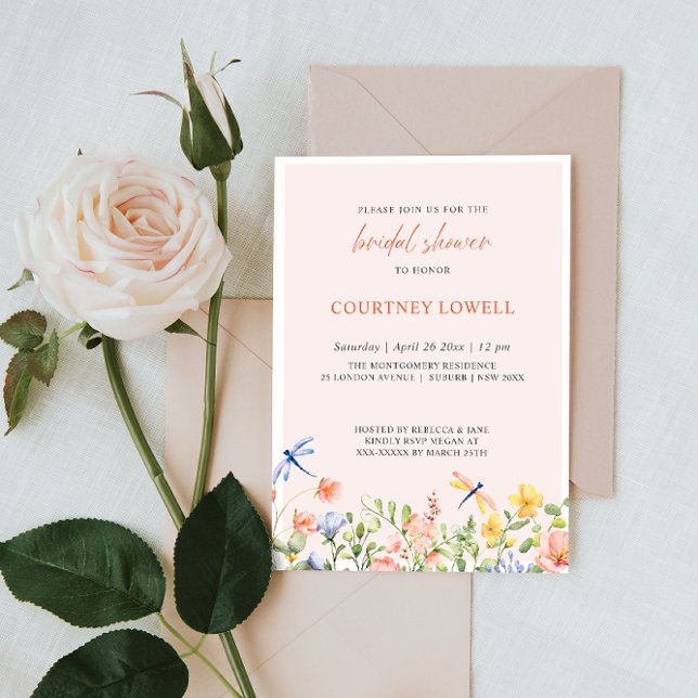 Boho Flowers and Dragonflies Garden Photo Invitation (Creator Uploaded)