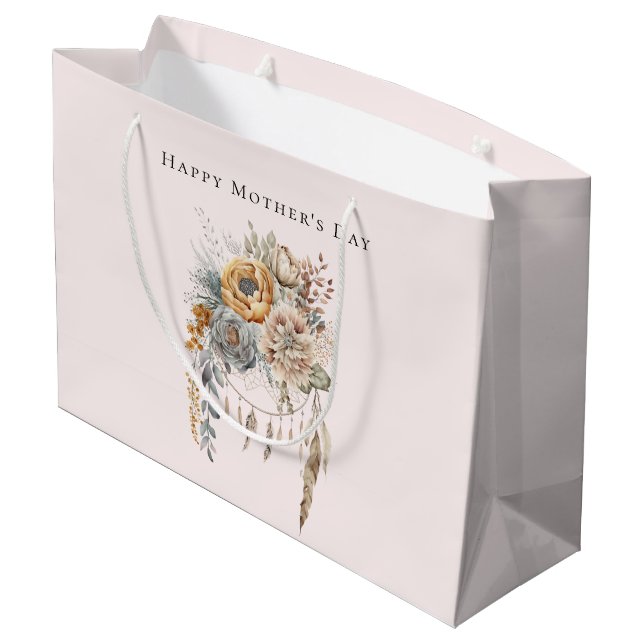 Boho Flowers and Dreamcatcher - Mother's Day Large Gift Bag (Back Angled)