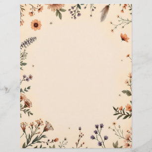 Boho Flowers and Feather Custom Letterhead