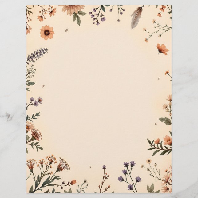 Boho Flowers and Feather Custom Letterhead (Front)