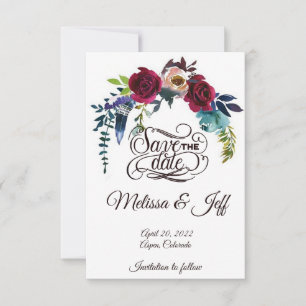 Boho flowers and feather save the date