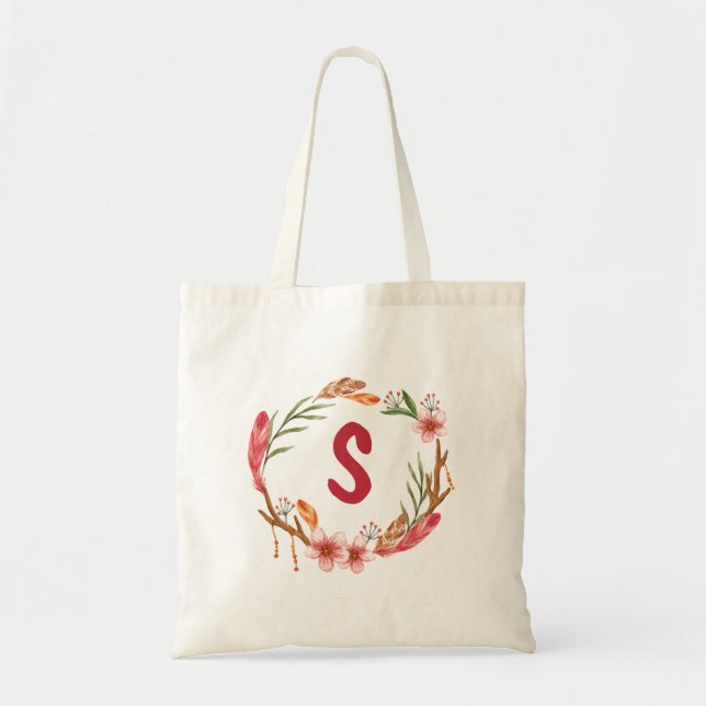 Boho Flowers and Feathers  Tote Bag (Front)