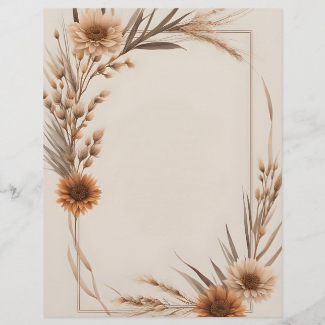 Boho Flowers and Grass Stems Custom Letterhead (Front)