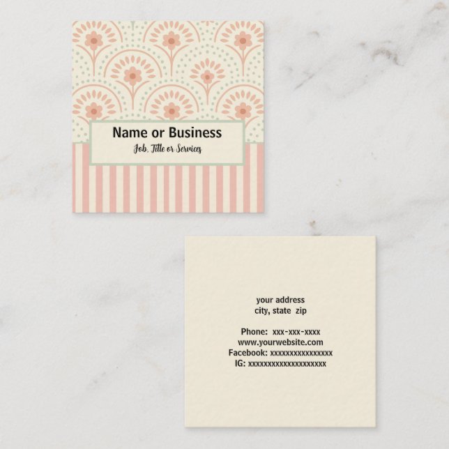 Boho flowers and stripes square business card (Front/Back)
