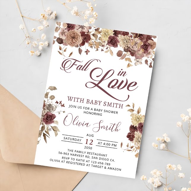 Boho Flowers Autumn Fall in Love Baby Shower  Invitation (Creator Uploaded)
