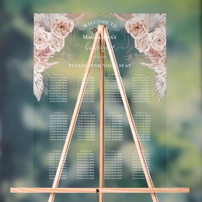 Boho flowers Baptism seating chart (Neutral)