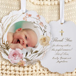 boho flowers Baptism thank you Tree Decoration Card<br><div class="desc">Baptism thank you paper ornament</div>