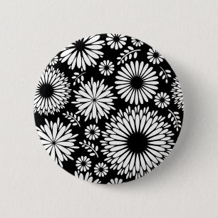 Boho flowers Black and White vector floral pattern 6 Cm Round Badge