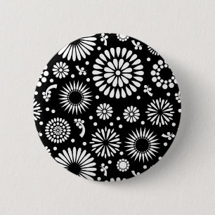 Boho flowers Black and White vector floral pattern 6 Cm Round Badge