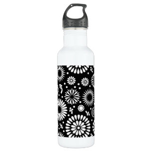 Boho flowers Black and White vector floral pattern 710 Ml Water Bottle